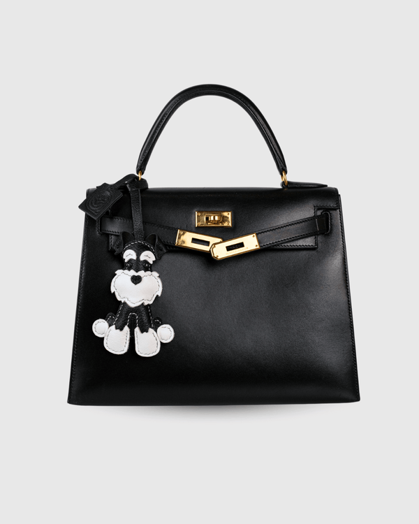 Black handbag with dog charm, style 39.