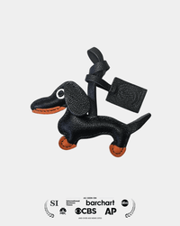 Black leather dachshund charm with tag